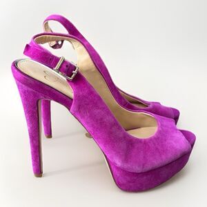 Jessica Simpson Fuchsia Platform Stilleto Heels Size 7 Suede Peep Toe